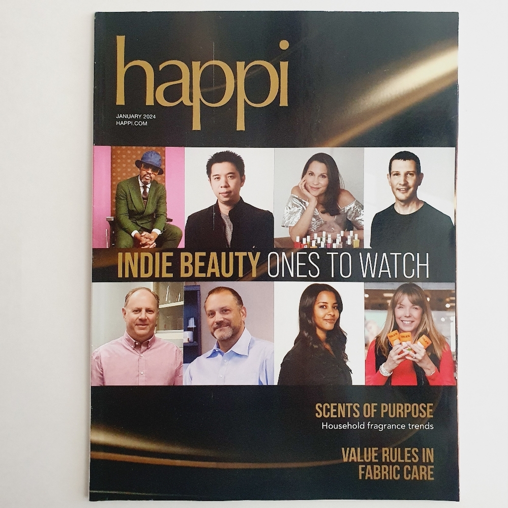 Happi Magazine January, 2024 Indie Beauty Ones to Watch, Scents of Purpose